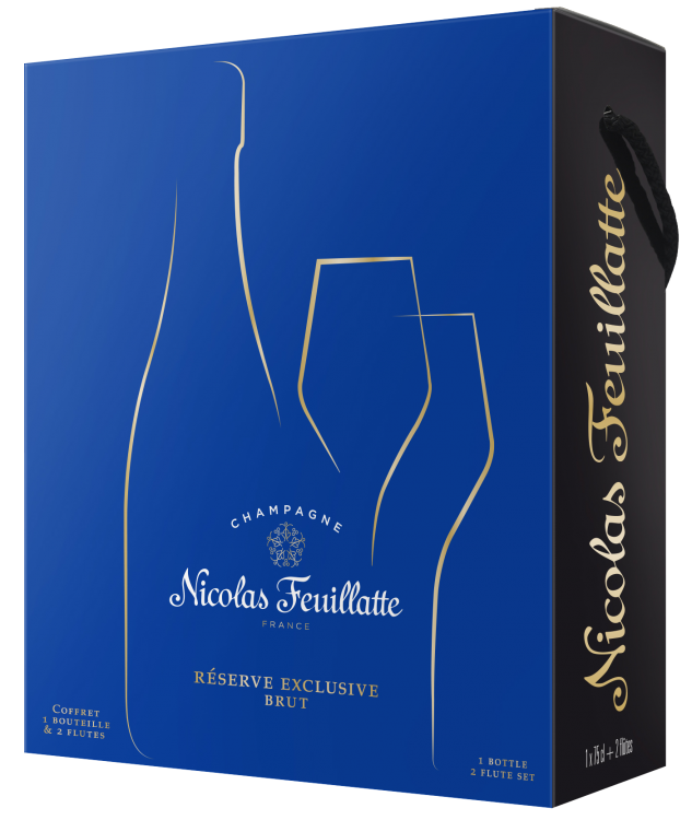 Шампанское Nicolas Feuillatte Brut Reserve Exclusive в подарочной упаковке с 2-мя бокалами