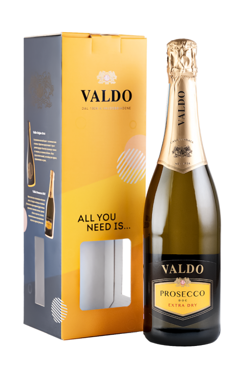 Игристое вино Valdo Prosecco DOC. Extra Dry белое сухое в подарочной упаковке